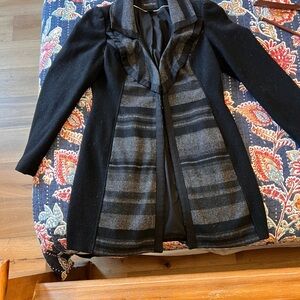 Tahari Black Wool-Blend Ruffled Collar Coat